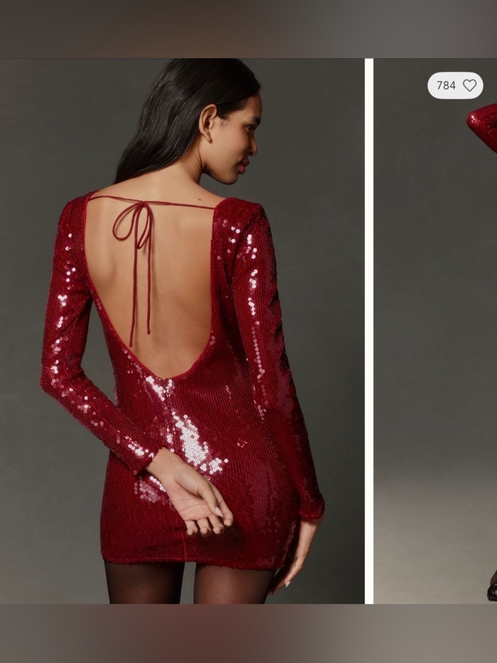 BARDOT Verona Red Long Sleeve Sequin Mini Dress Backless Bow Detail Formal Event - Picture 3 of 16